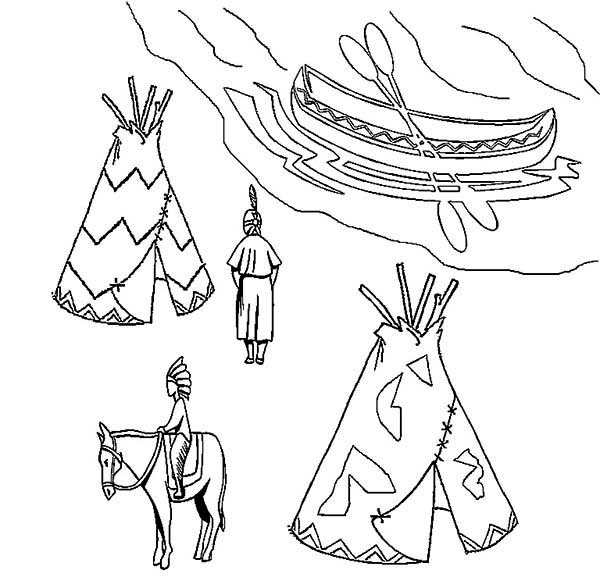 600x577 Native American Village On Native American Day Coloring Page