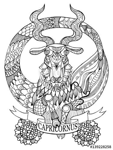 375x500 Capricorn Zodiac Sign Coloring Page For Adults Fotolia 139228258
