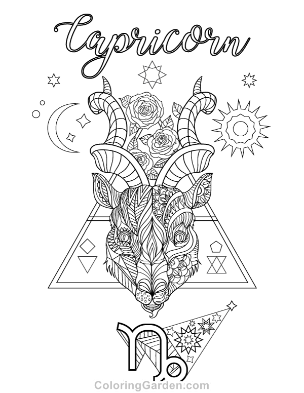 600x776 Free Printable Capricorn (Zodiac) Adult Coloring Page. Download It