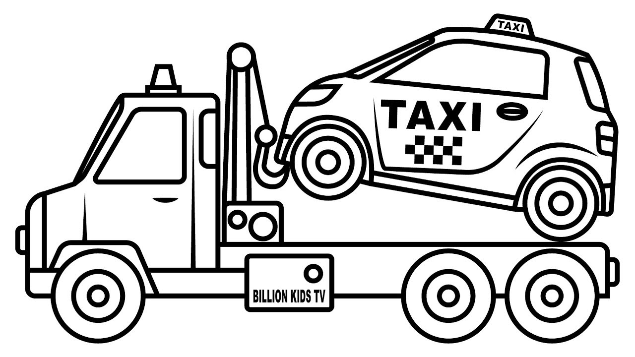 Small Taxi Car Carrier Truck Coloring Pages, Colors For Kids 1280x720 Small Taxi Car Carrier Truck Coloring Pages, Colors For Kids