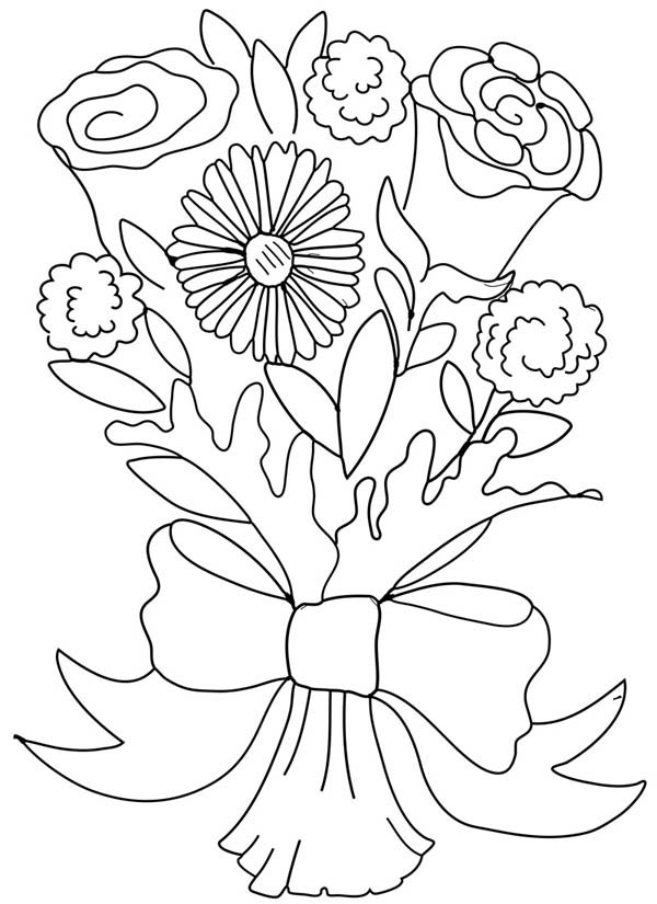 Rose And Carnation Flower Bouquet Coloring Page Color Luna 600x825 Rose And Carnation Flower Bouquet Coloring Page Color Luna