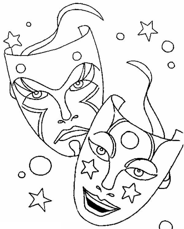 600x744 Mardi Gras, Comedy Tragedy Mask As Mardi Gras Symbol Coloring
