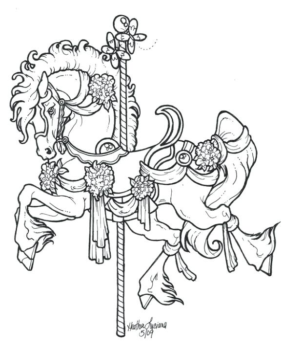 580x720 Horse Coloring Pages For Adults With Carousel Horse Merry Go Round