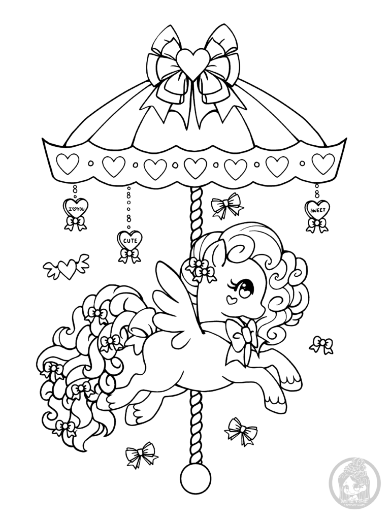 768x1024 Carousel Coloring Pages Valentines Day Pony Lineart Yampuff