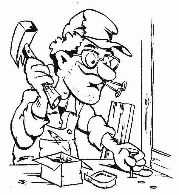 600x654 Carpenter Making A Table In Community Helpers Coloring Page