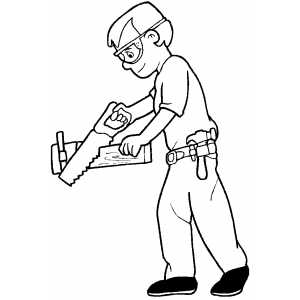 300x300 Carpenter Sawing Board Coloring Page