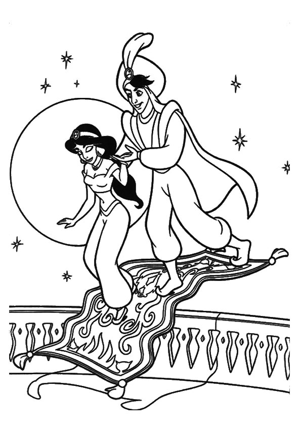Jasmine Coloring Pages With Aladdin On Flying Carpet 595x842 Jasmine Coloring Pages With Aladdin On Flying Carpet