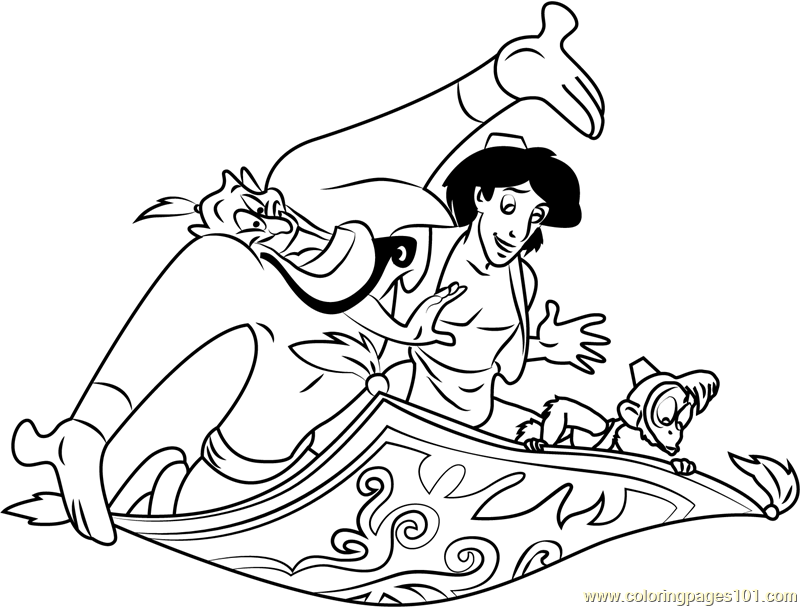Aladdin Genie Abu On Carpet Coloring Page 800x607 Aladdin Genie Abu On Carpet Coloring Page