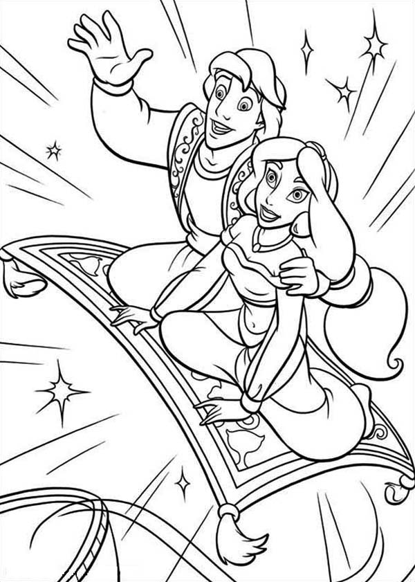 Aladdin Invite Jasmine To Fly With Magic Carpet Coloring Page 600x841 Aladdin Invite Jasmine To Fly With Magic Carpet Coloring Page