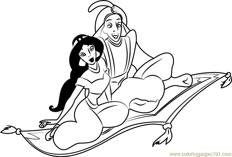Aladdin And Jasmine On Carpet Coloring Page 800x543 Aladdin And Jasmine On Carpet Coloring Page