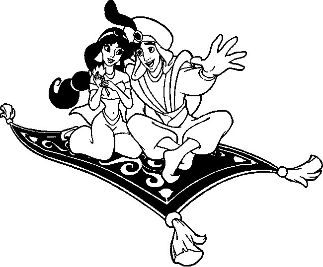 Aladdin And Jasmine On Magic Carpet Coloring Pages 650x538 Aladdin And Jasmine On Magic Carpet Coloring Pages