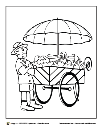 331x423 Fruit Cart Coloring Page Worksheet Village