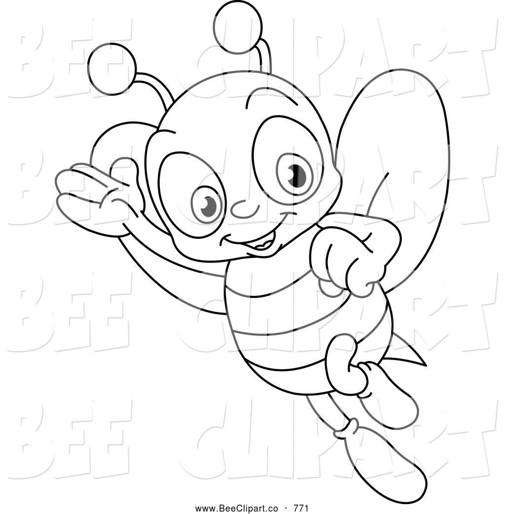 1024x1044 Cartoon Vector Clip Art Of A Coloring Page Of A Happy Bee By
