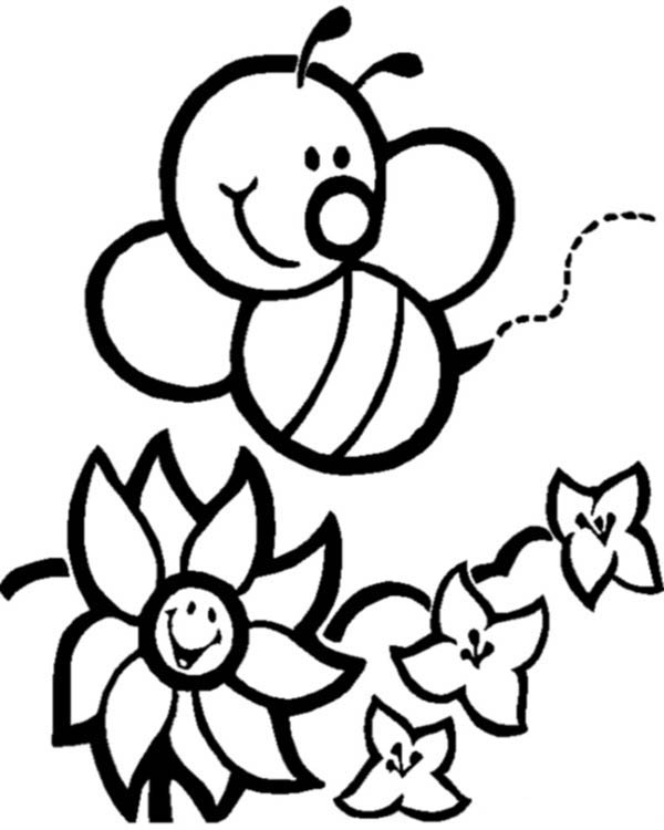 600x750 Survival Bumble Bee Coloring Page Happy Bumblebee And Flowers