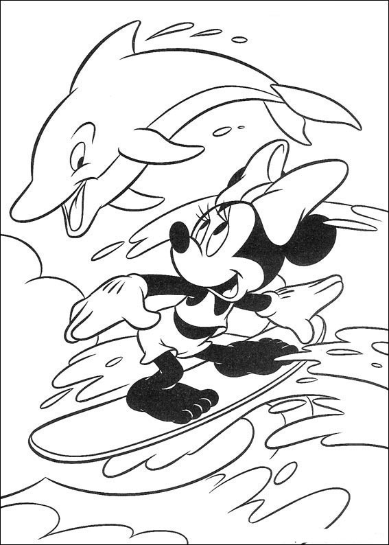 567x794 Minnie Surfing With Dolphin Coloring Page Cartoon Pages