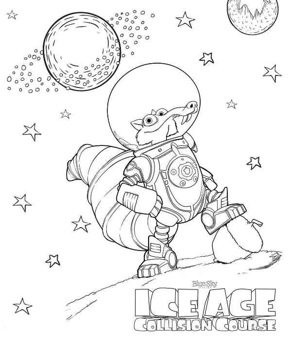 595x695 Coloring Page Ice Age Collision Course Scrat In Space Avaruus