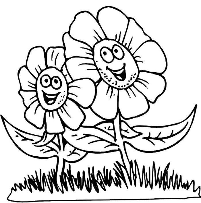 700x707 Coloring Cartoon Spring Face Cartoon Flowers Coloring Pages