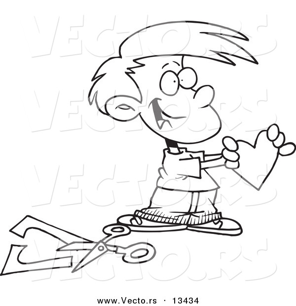 600x620 Vector Of A Cartoon Boy Holding A Paper Heart