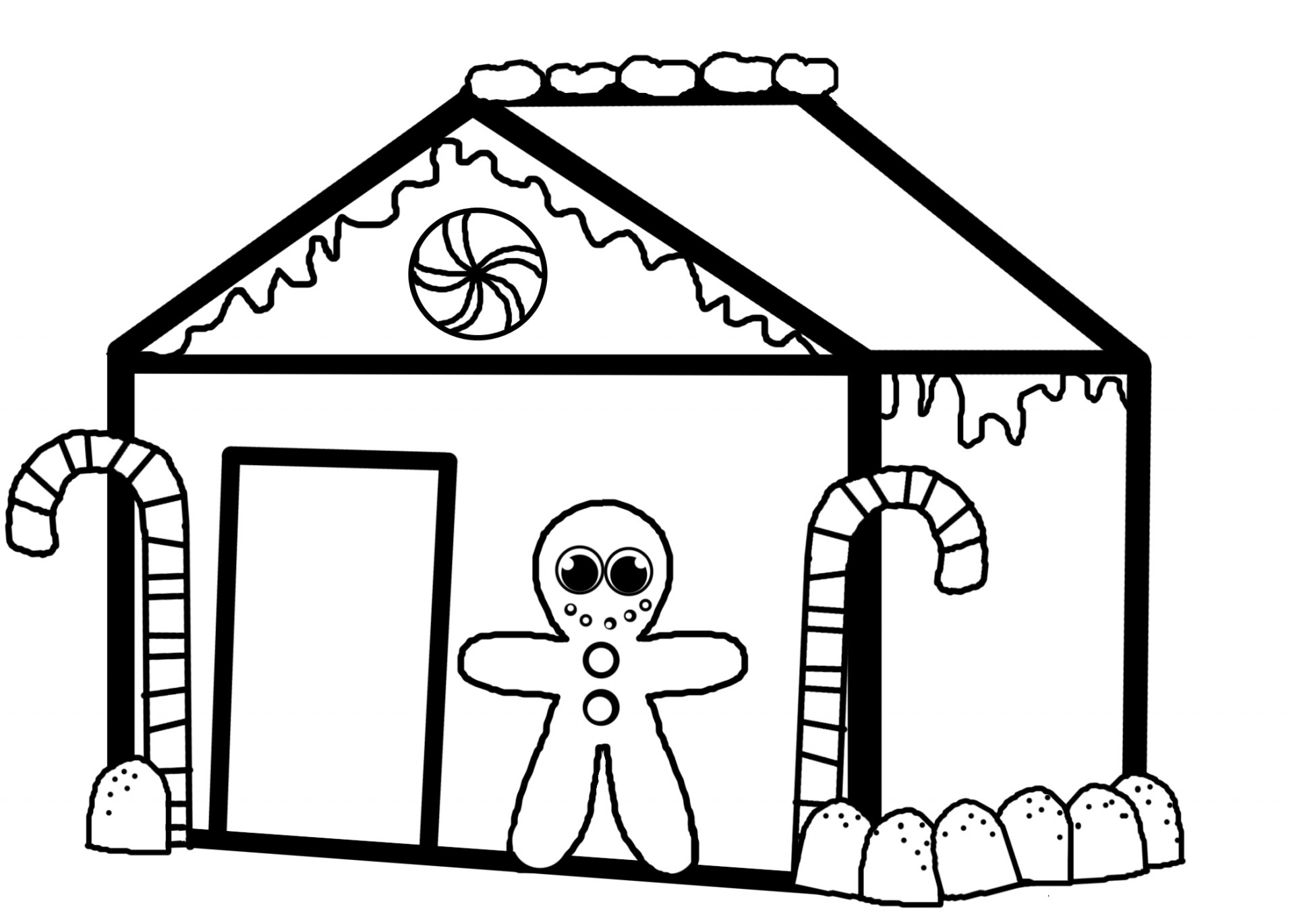 1920x1371 Ginger Bread House Free Coloring Page Christmas, Holidays