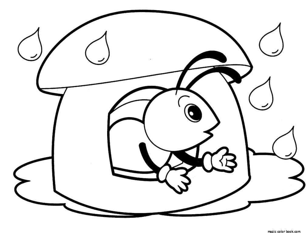 Ant Mushroom Rain Popular Spring Coloring Pages Print 1008x768 Ant Mushroom Rain Popular Spring Coloring Pages Print