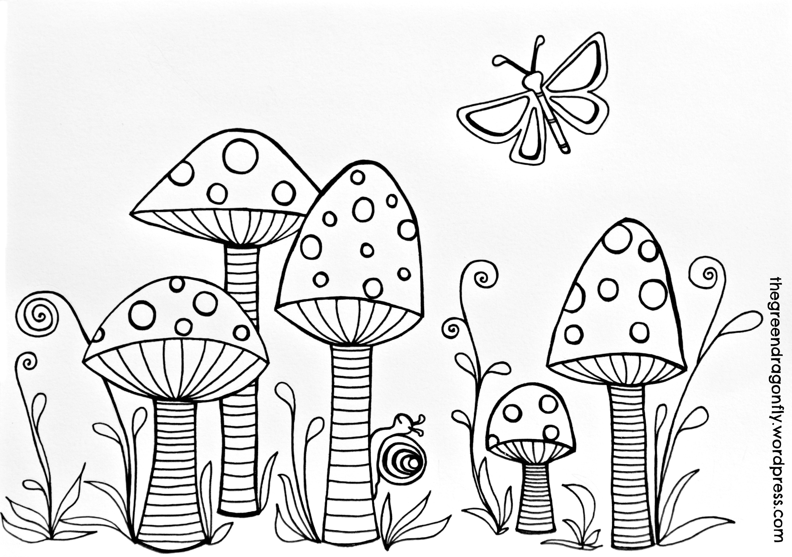 Toadstools Coloring Page The Green Dragonfly 2649x1865 Toadstools Coloring Page The Green Dragonfly