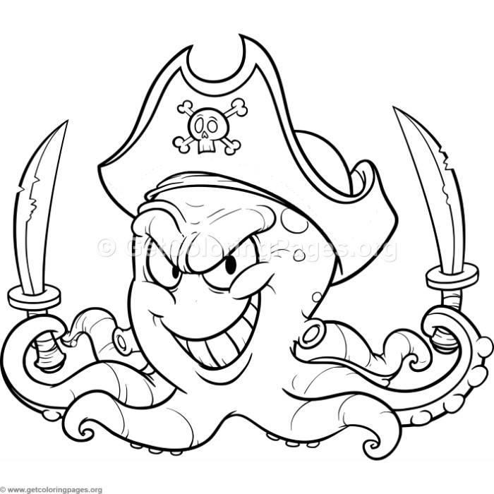 Funny Cartoon Pirate Octopus Coloring Pages 700x700 Funny Cartoon Pirate Octopus Coloring Pages
