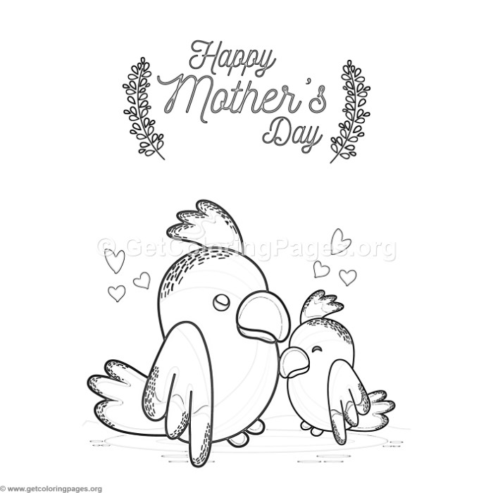 Cute Cartoon Parrot Happy Mother's Day Card Coloring Pages 700x700 Cute Cartoon Parrot Happy Mother's Day Card Coloring Pages