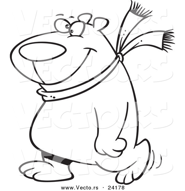 600x620 Vector Of A Cartoon Happy Polar Bear Wearing A Scarf And Walking