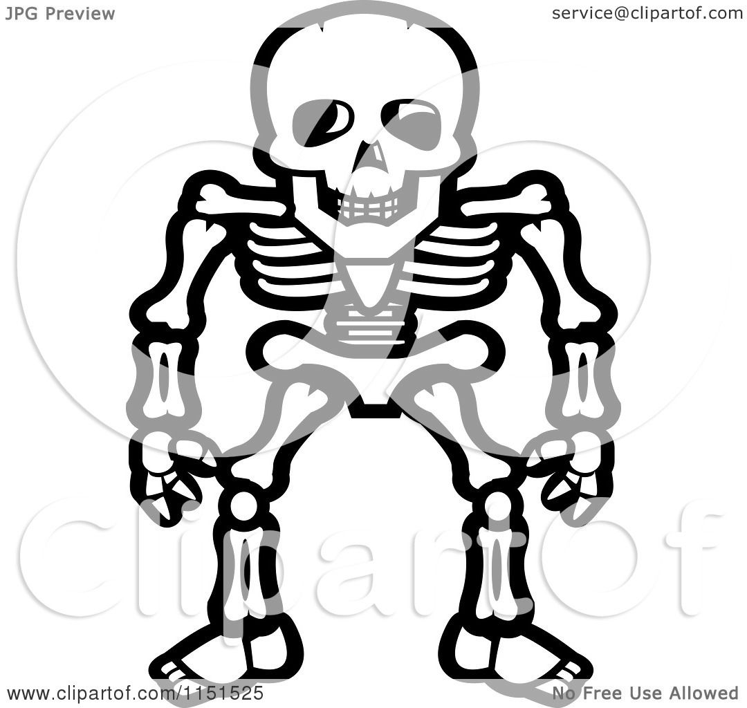 1080x1024 Cartoon Clipart Of A Black And White Standing Skeleton