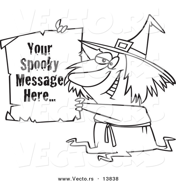600x620 Vector Of A Cartoon Witch Holding Up A Piece Of Paper With Sample