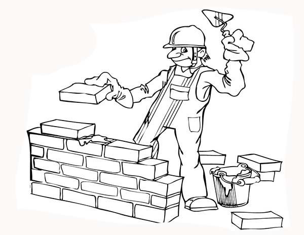 Construction, Construction Worker Build A Wall Coloring Page 600x464 Construction, Construction Worker Build A Wall Coloring Page