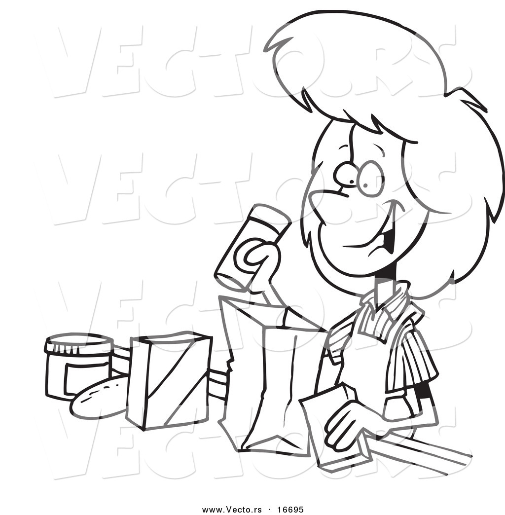 Vector Of A Cartoon Friendly Cashier Bagging Groceries 1024x1044 Vector Of A Cartoon Friendly Cashier Bagging Groceries