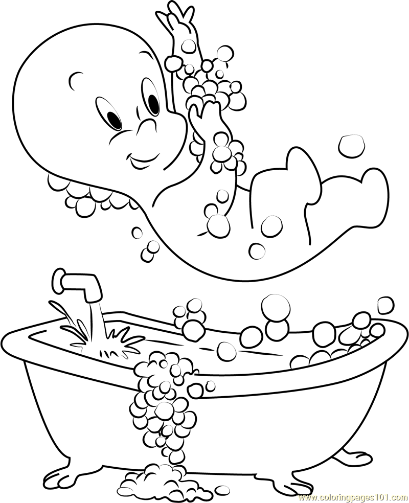 800x984 Casper Taking Shower Coloring Page