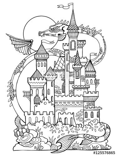 Castle And Dragon Coloring Pages
