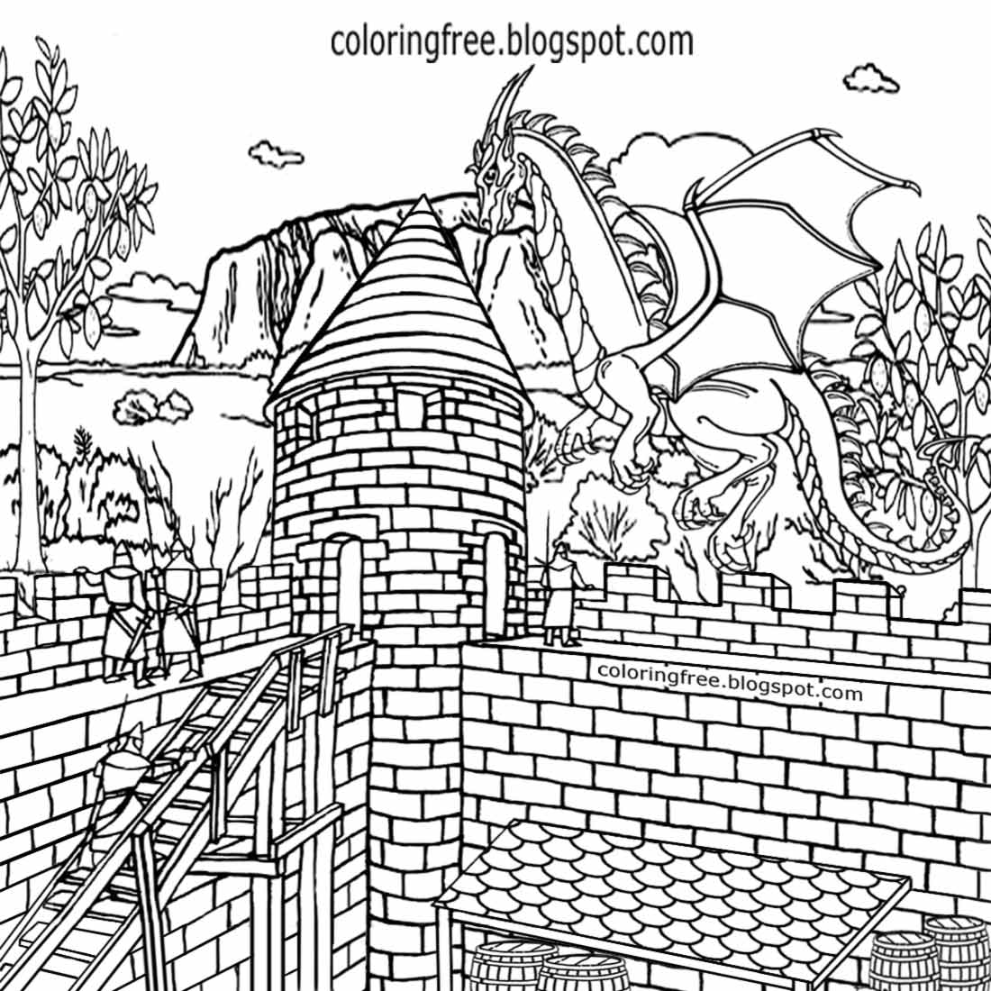 Castle And Dragon Coloring Pages at GetColorings.com | Free printable ...