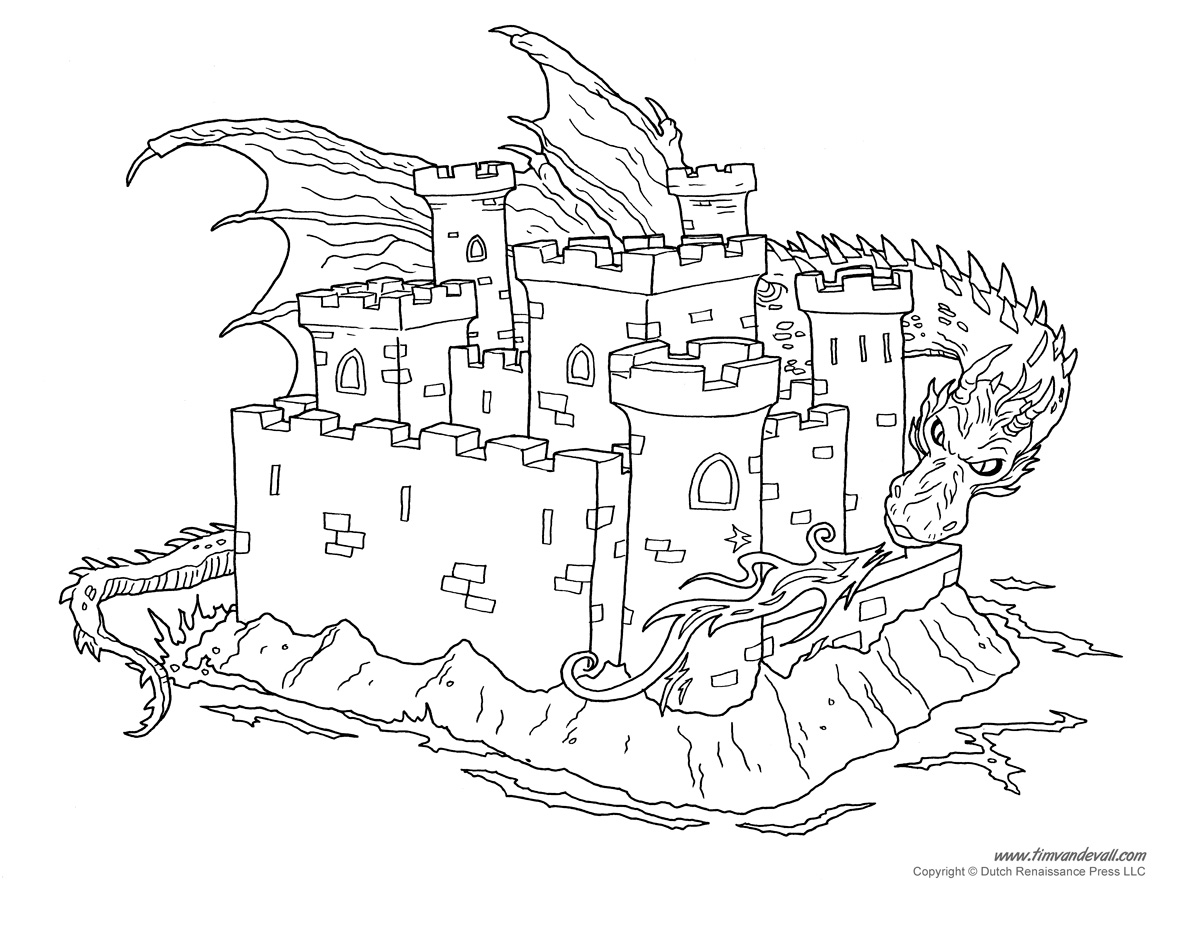1200x927 Castle And Dragon Coloring Pages Printable Coloring For Kids 2018