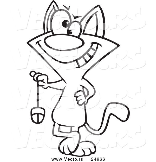 600x620 Vector Of A Cartoon Cat Swinging A Computer Mouse
