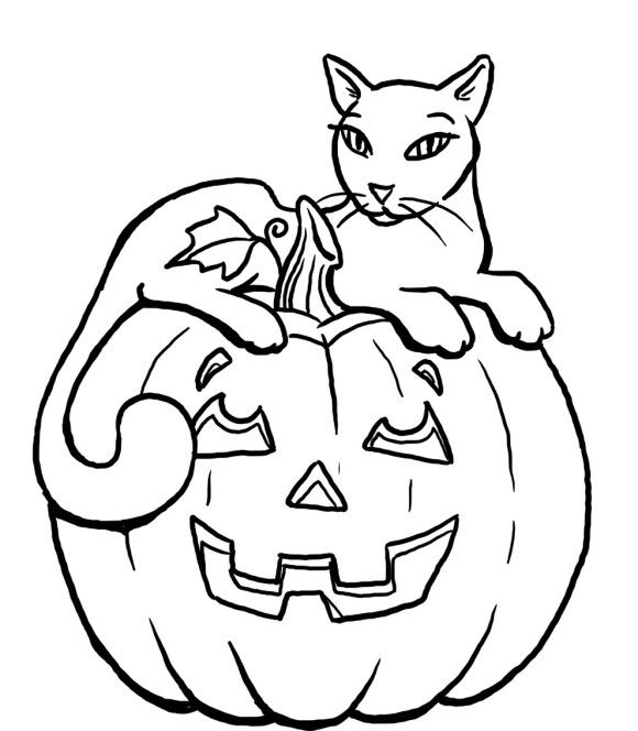 580x664 Pumpkin Halloween Black Cat Coloring Pages For Kids 00