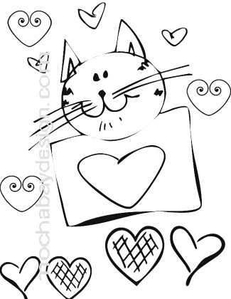 325x420 Printable Smiling Cat Valentine's Day Coloring Page