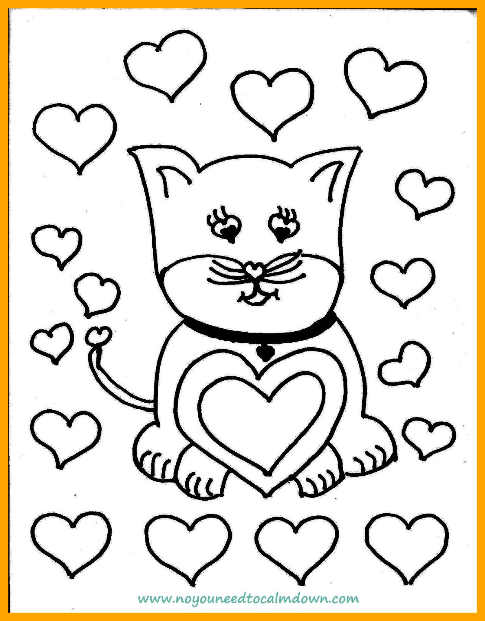 1604x2054 Awesome Cute Cat Valentine U Day Coloring Page Printable Picture