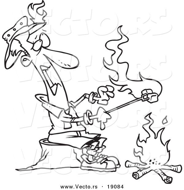 Vector Of A Cartoon Man Roasting Marshmallows And Catching His Hat 600x620 Vector Of A Cartoon Man Roasting Marshmallows And Catching His Hat