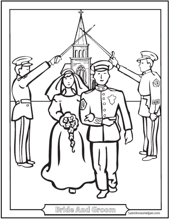 Marriage Coloring Page Couple, Military Salute, Church 590x762 Marriage Coloring Page Couple, Military Salute, Church