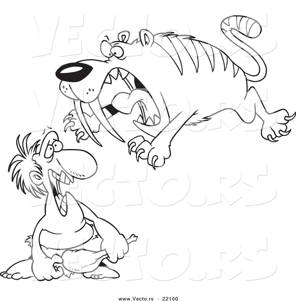Vector Of A Cartoon Saber Tooth Tiger Attacking A Caveman 1024x1044 Vector Of A Cartoon Saber Tooth Tiger Attacking A Caveman