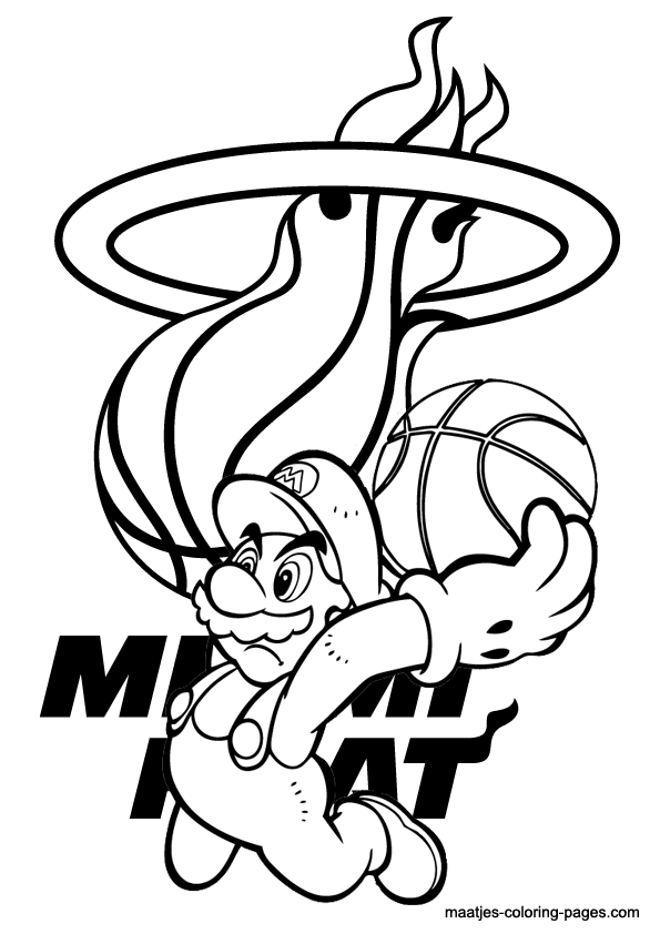 Nba Basketball Coloring Pages Miami Heat Mario Page 595x842 Nba Basketball Coloring Pages Miami Heat Mario Page