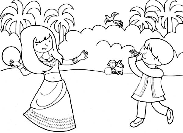 600x437 Brother And Sister Celebrate Diwali Coloring Page