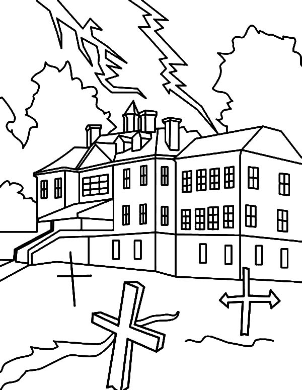 Haunted House Cemetery Coloring Pages Haunted House 600x775 Haunted House Cemetery Coloring Pages Haunted House