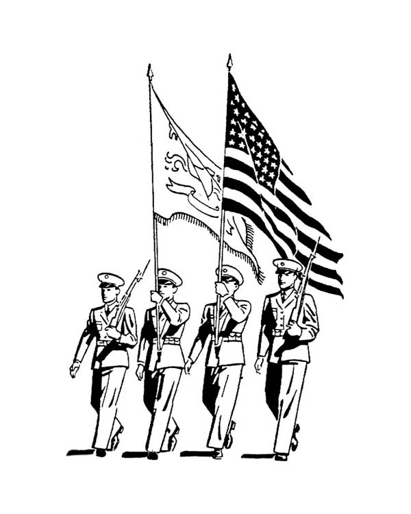 Celebrating Veterans Day With Officers March Parade Coloring Page 600x750 Celebrating Veterans Day With Officers March Parade Coloring Page