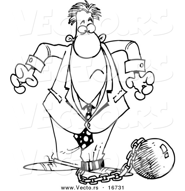 600x620 Vector Of A Cartoon Businessman Shackled To A Ball And Chain