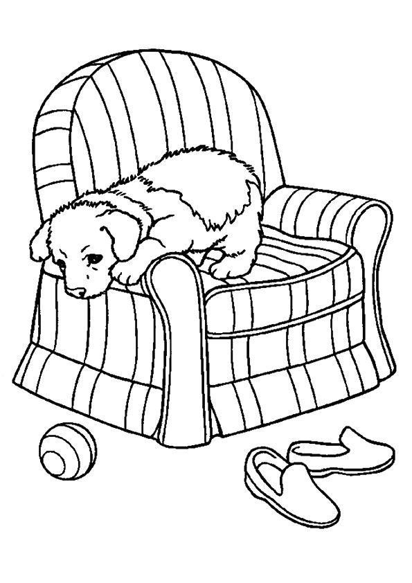 Pup On Slipcover Sofa Chair Coloring Page 595x842 Pup On Slipcover Sofa Chair Coloring Page