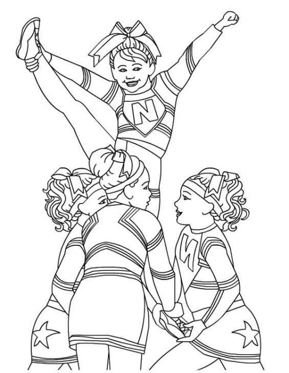 565x730 Cheerleader Perform Great Stunt Coloring Page For Teenagers